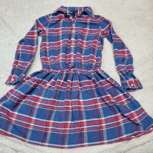 Polo Ralph Lauren‎ Blue White Red Flannel Long Sleeve Dress Girl Kid Youth 10